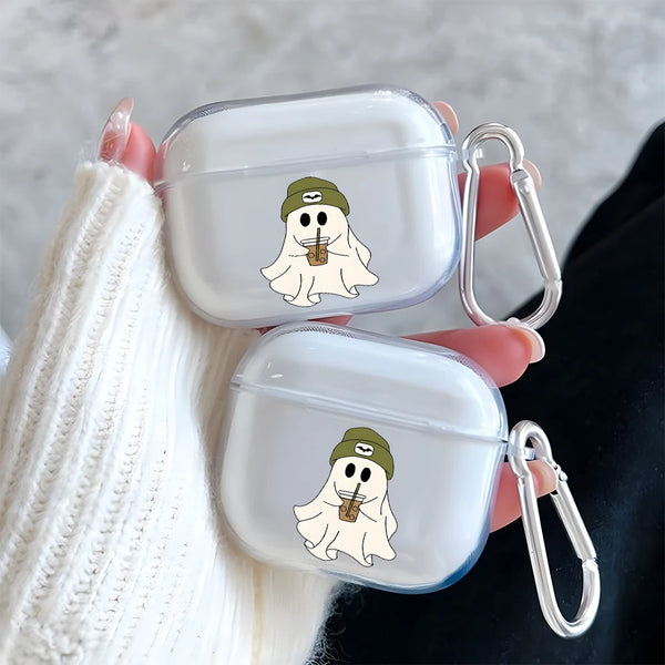 Cute Cartoon Ghost Pattern Clear Earphone Case for AirPods Pro 3/Pro 2/Pro Earbuds Case for AirPods 1/2/3/4 TPU Protective Cover