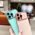 Wave Plating Love Heart Phone Cases For IPhone 17 16 15 Pro Max 14 13 12 11 Shockproof Back Cover