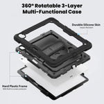 3in1 Heavy Duty Armor Protective Cases for IPad (A19) 12th A16 11th 10th Air 11 13 M4 M3 M2 Shoulder Strap & Pencil Holder Cover