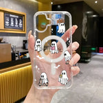 Magnetic Halloween Ghost Pattern Phone Case for iPhone 17 16 Pro Max 15 14 13 12 11 Pro 16E 17Air XR X XS 7 8 Plus Acrylic Cover