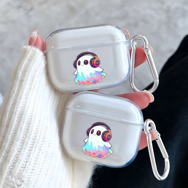 Cute Rainbow Ghost Pattern Clear Earphone Case for AirPods Pro 2/Pro 3/Pro Earbuds Case for AirPods 4/3/2/1 TPU Protective Cover