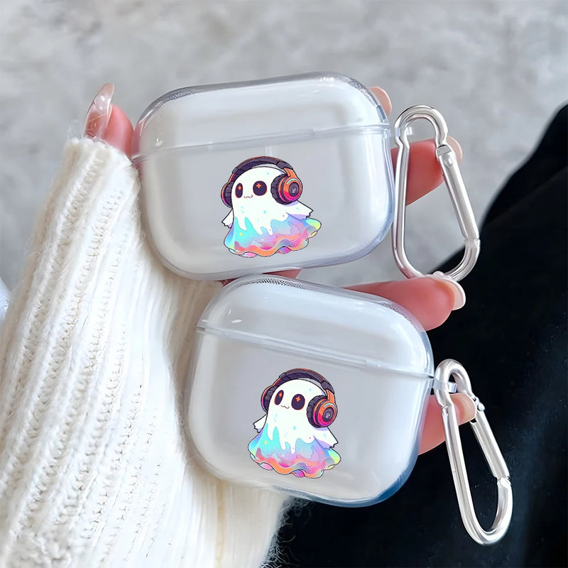 Cute Rainbow Ghost Pattern Clear Earphone Case for AirPods Pro 2/Pro 3/Pro Earbuds Case for AirPods 4/3/2/1 TPU Protective Cover