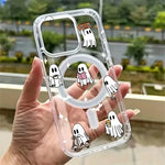 Magnetic Halloween Ghost Pattern Phone Case for iPhone 17 16 Pro Max 15 14 13 12 11 Pro 16E 17Air XR X XS 7 8 Plus Acrylic Cover
