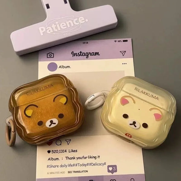 Cute Rilakkuma Bear IMD Soft TPU Case For Apple Airpods Pro 3 1 4 3 2 Pro with Charm Headset Cases Airpod Pro2 3 With Hook