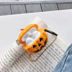 Halloween Pumpkin Head Protective Wireless Earphone Cover Cartoon Grimace Silicone Case with Carabiner Compatible for AirPods 2