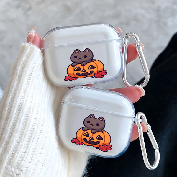 Cute Cartoon Halloween Cat Clear Earphone Case for AirPods Pro 3/Pro 2/Pro Earbuds Case for AirPods 1/2/3/4 TPU Protective Cover